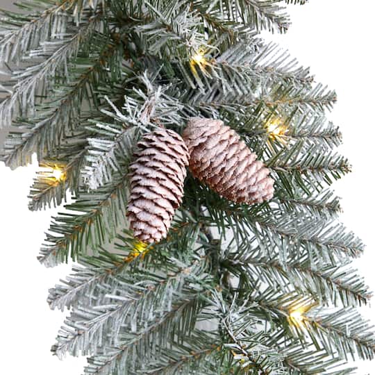 3ft. White LED Lights Geometric Diamond Christmas Frosted Wreath With Pinecones